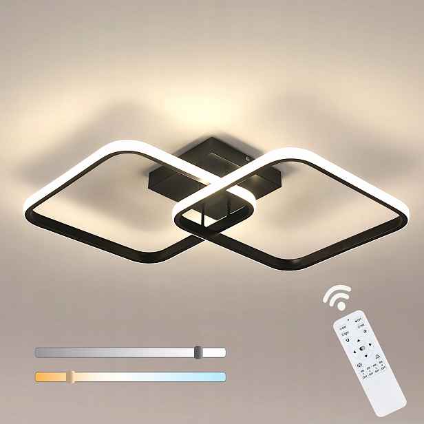 Stropní Led svítidlo lustr černý čtvercový moderní s dálkovým ovládáním 50W