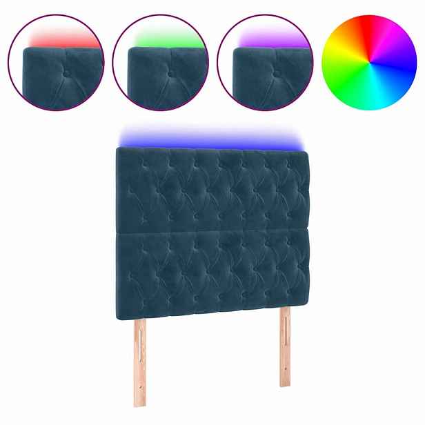 vidaXL Čelo postele s LED tmavě modré 90x7x118/128 cm samet