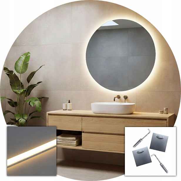 Zrcadlo 70 cm Led Cob 480 LED/1 m Voděodolný Napájecí Zdroj IP67