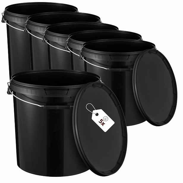 5 x plastový kbelík 30 l (33 l) s víkem, černý na potraviny
