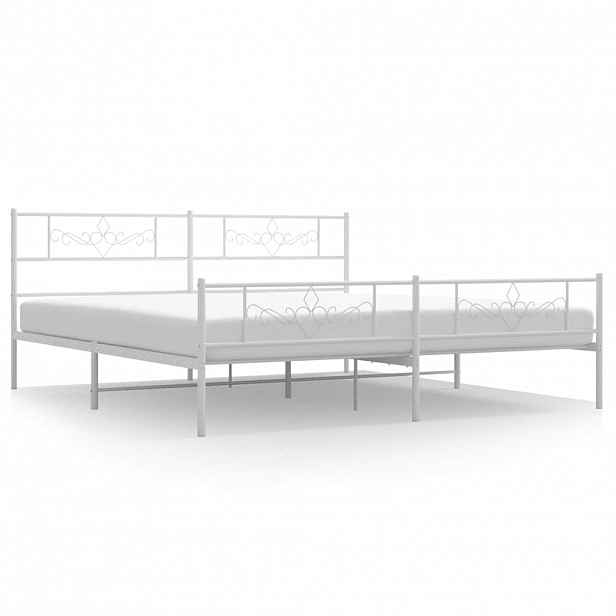 vidaXL Kovový rám postele s hlavovým a nožním čelem bílý 193 x 203 cm
