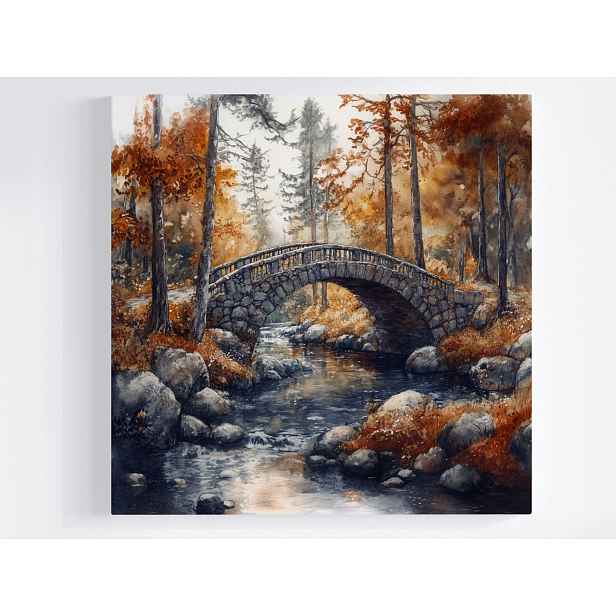 Obraz Na Plátně Canvas Krajina Les Podzim Most Potok 50x50