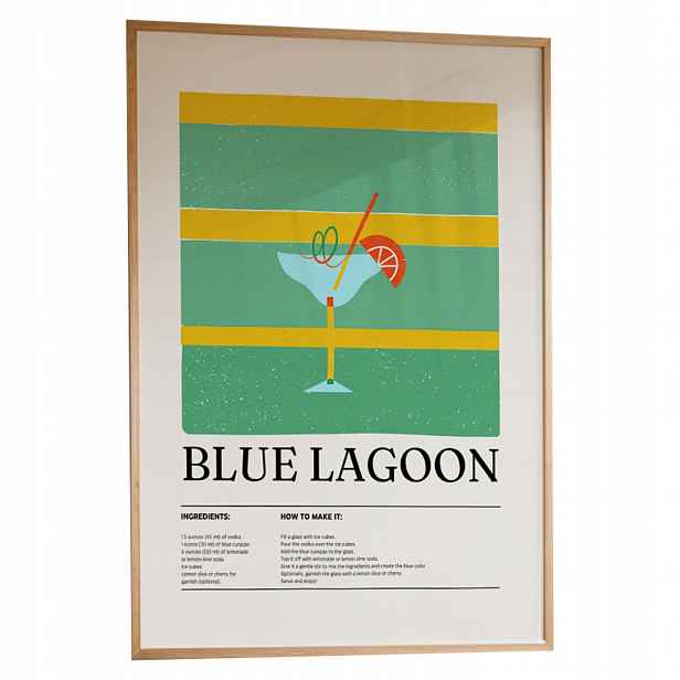 Plakát Blue Lagoon A3 Bar Kuchyně Retro Obraz Rámeček Dřevěný 30x42 cm