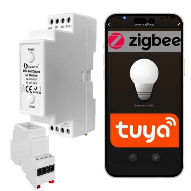 Stmívač ZigBee Din Dimmer Led 230V Tuya Alexa Home Assistant Gledopto