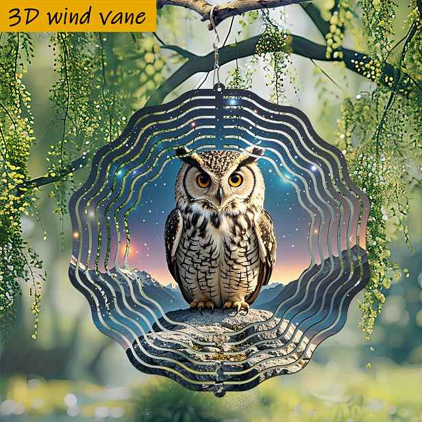 TEMU 1 ks 3D Soví sedící na skále s pohledem na hvězdnou oblohu – Železná nástěnná dekorace o velikosti 10x10 palců, otočná 360° pro zahradu a