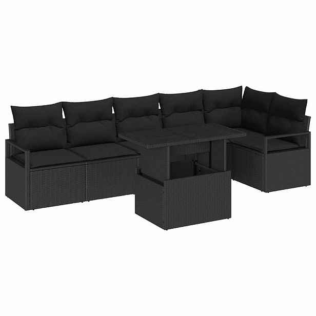 vidaXL Sada zahradních pohovek 7 ks Černá Poly ratan