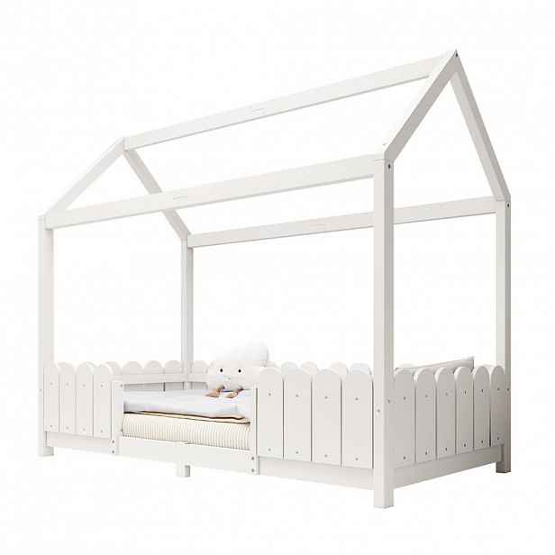 CHICFURN DĚTSKÁ POSTEL 90/200 cm v bílé barvě s bočnicí a roštem