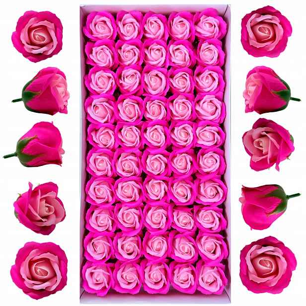 Mýdlové růže Magenta a růže 50 ks Mýdlové hlavičky Květiny do flowerboxů