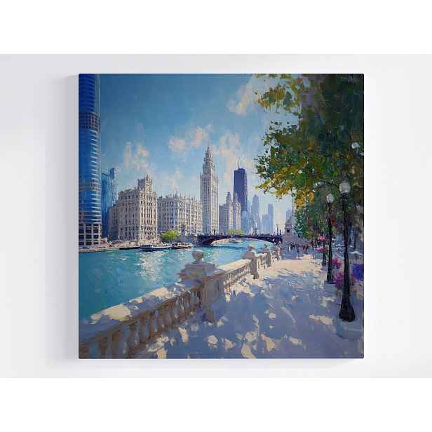 Obraz Na Plátně Canvas Město Usa Chicago Řeka Mrakodrapy Most Pohled 50x50
