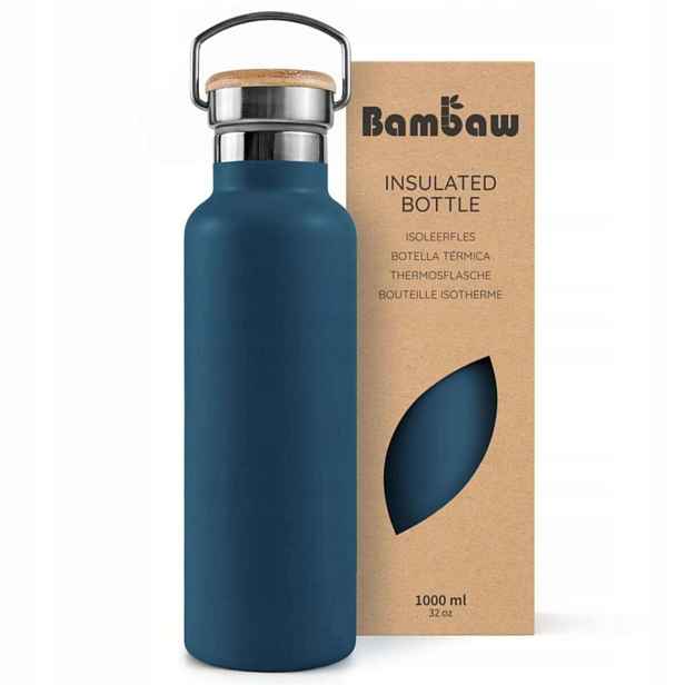 Bambaw Modrá termoláhev s bambusovým uzávěrem Aegean Blue 1000 ml