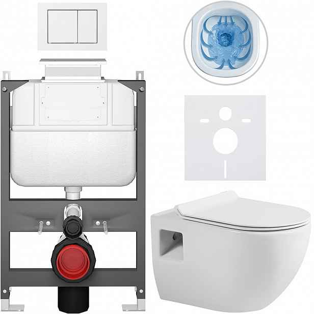 Kompletní WC set Basic/Dure - bílá lesklá - WC tlačítko Maxio/Bílá - ovládání shora - předstěnová instalace - 51x35 cm