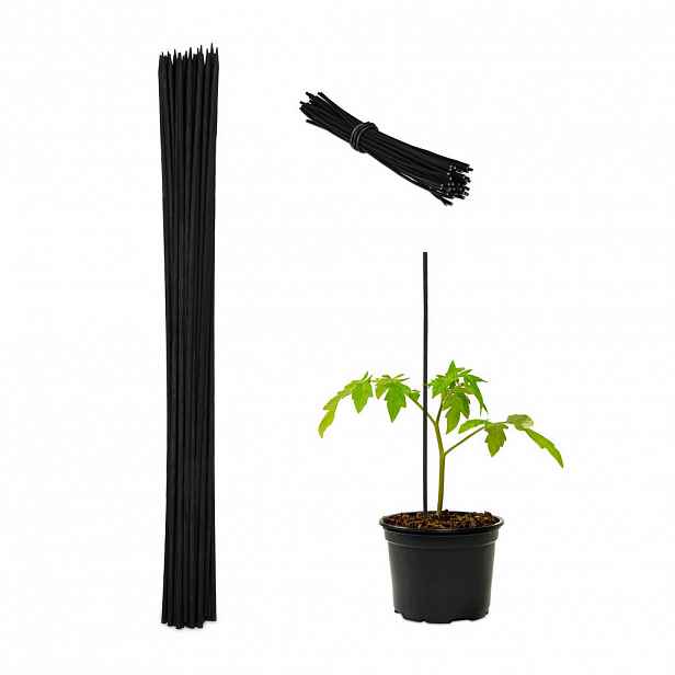 Relaxdays OPĚRNÁ TYČ Černá 50ks-set Bambus 60 cm