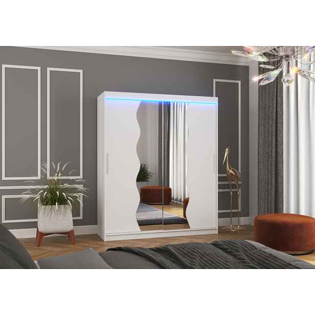 Zrcadlová skříň 180 cm s LED osvětlením GAMNIA - bílá