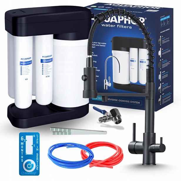 Černá Kuchyňská Baterie A Filtr Reverzní Osmózy Aquaphor Morion Pod Dřez
