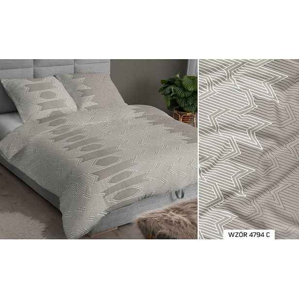 Povlečení saténové 160x200 béžová geometrie se zapínáním na zip Karo Satin