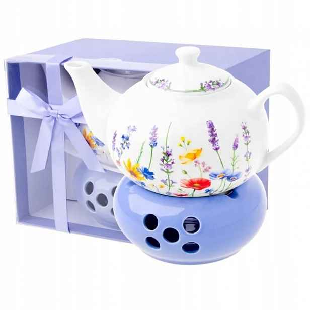 Porcelánová Konvice S Květinami A Ohřívačem, Čajová Konvička, 1 L