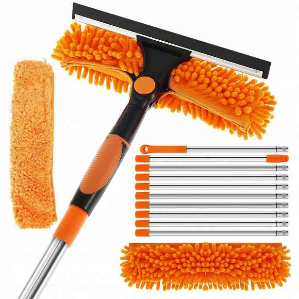Teleskopická Myčka Na Okna 43 CM Mop Stahovák Šmouh Na Sklo Dlouhá 2V1