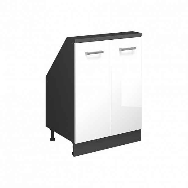 Vicco KUCHYŇSKÁ SKŘÍŇKA POD ŠIKMOU STŘECHU R-Line Bílá vysoký lesk 60 cm se 2 dvířky