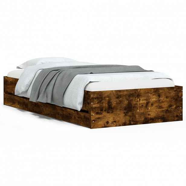 vidaXL Rám postele se zásuvkami kouřový dub 90x190 cm kompozitní dřevo