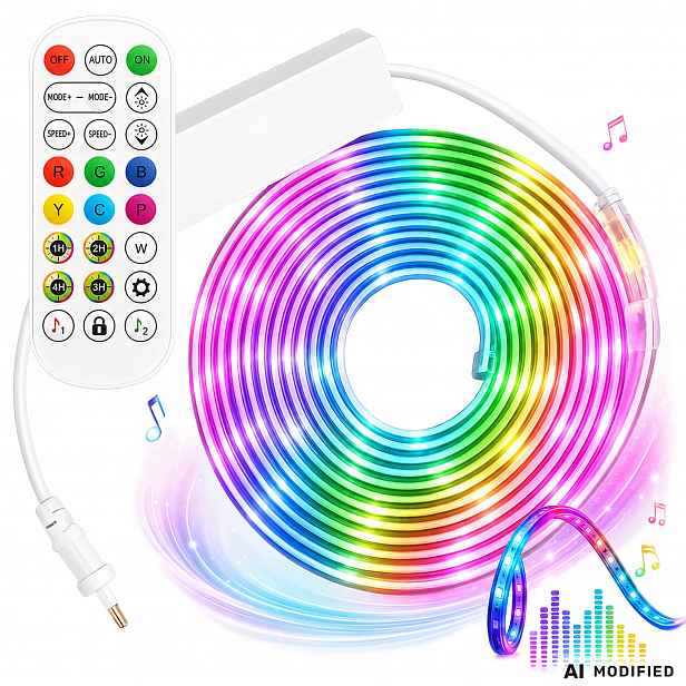 Neon Led Páska 5 M Rgb Bluetooth Aplikace Dálkový Ovladač Zew I Wew, Voděodolná