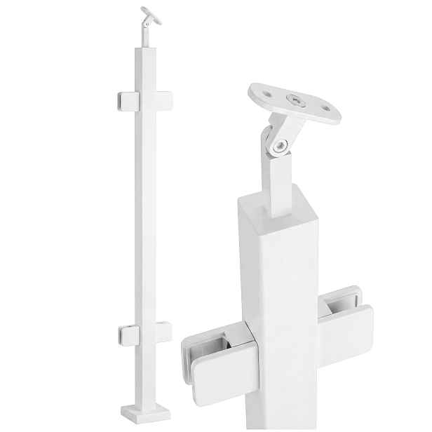 Průchozí Sloupek Skleněného Zábradlí 110 cm Bílý 40x40 Nerezový Loft