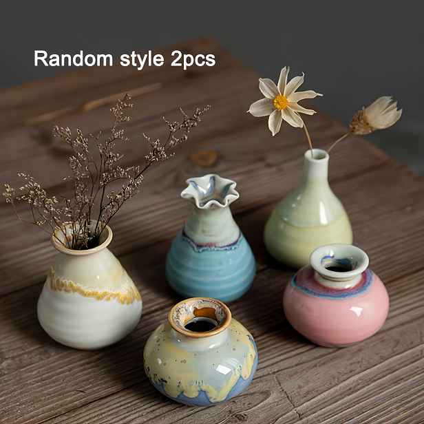 TEMU Ručně vyráběná keramická váza - Jedinečný geometrický design, náhodný styl, vysokoteplotní , měkké a živé barevné varianty, ideální pro domácí