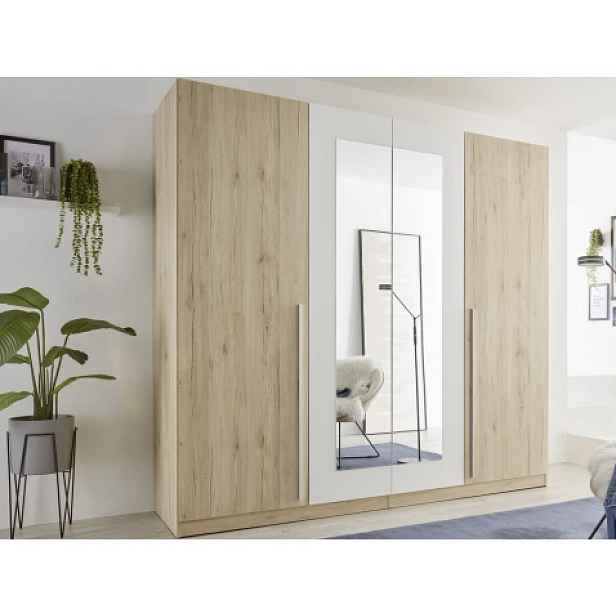 Šatní skříň se zrcadlem Cano, 228 cm, dub san remo/bílá