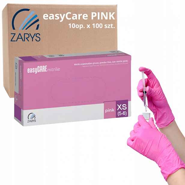 Nitrilové rukavice easyCARE Bezpudrové růžové Xs Zarys 1000 ks (karton)