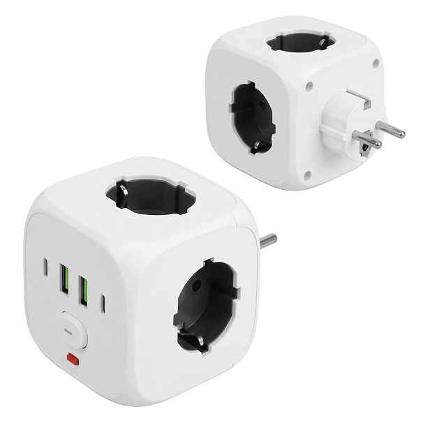 Napájecí kostka Rozbočka Smart 7v1 3 Zásuvky Usb A C Bílá Toolight