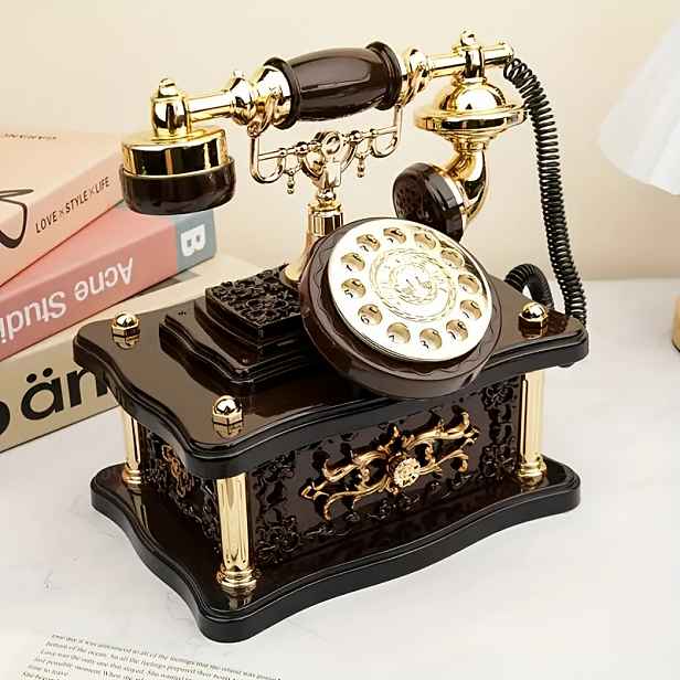 TEMU 1 ks Retro Telefon s Hudební Skříňkou - Dekorativní Dárek s 8 Melodiemi, Mechanický Natahovací Mechanismus, Odolný Plastový Dekor do