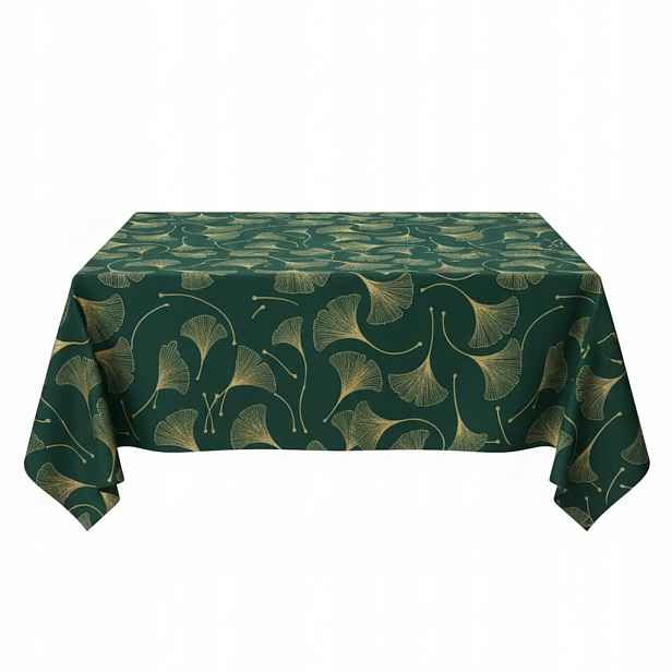Velurový Ubrus 140 x 180 cm velvet velur zelený se žlutými ginkgo