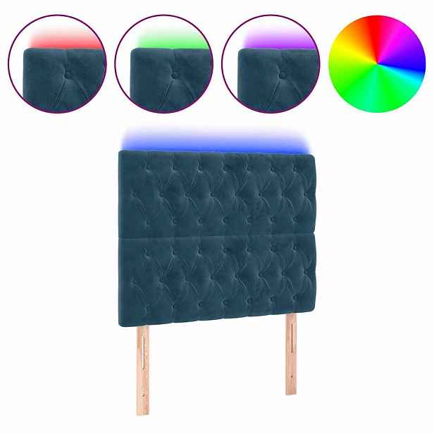 vidaXL Čelo postele s LED tmavě modré 100x7x118/128 cm samet