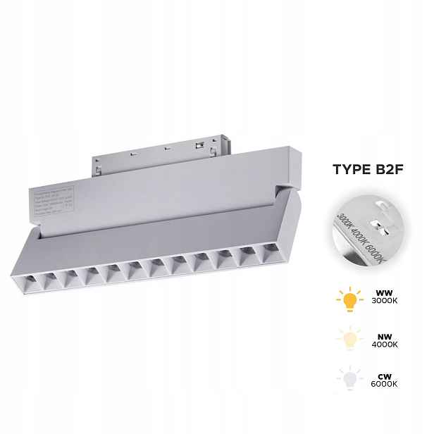Lineární reflektor Bílý Led Nastavitelný 12W 3CCT Typ B2F Smart Track 48VDC