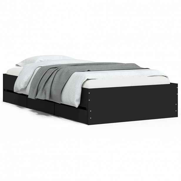 vidaXL Rám postele se zásuvkami černý 75 x 190 cm kompozitní dřevo