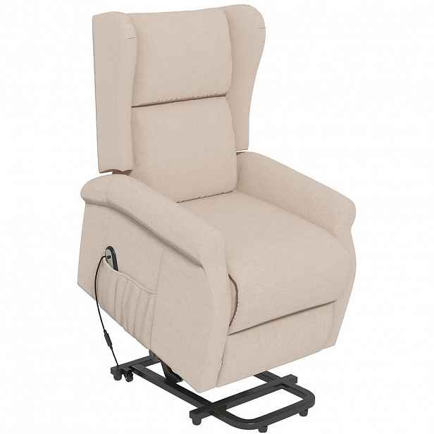 Redom POLOHOVACÍ seniorské křeslo 94/72,5/109 cm s elektrickou funkcí vstávání a polohováním, Krémově bílá