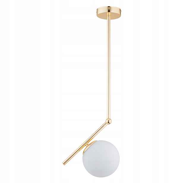 Závěsná lampa zlatá skleněná bílá koule E14 10W do obývacího pokoje Alfa