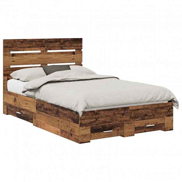 vidaXL Rám postele s čelo Staré dřevo 120 x 190 cm Kompozitní dřevo