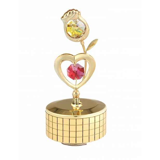 Figurka hrací skříňka zlatá růže srdce CrystoKraft Swarovski Crystal dekorace