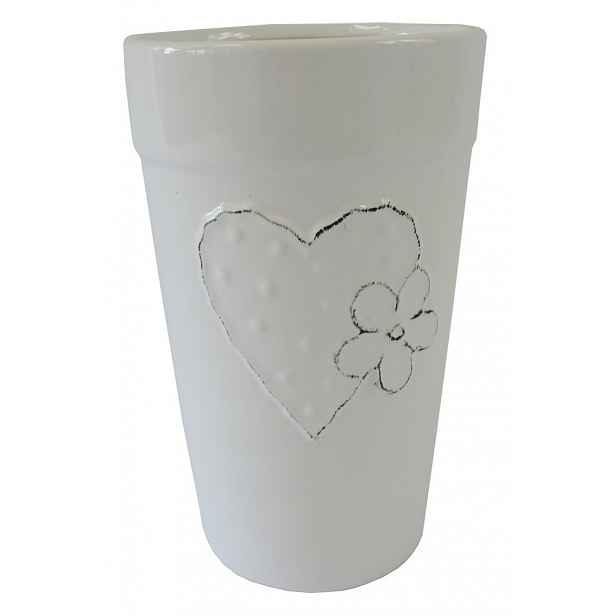 Keramická váza se srdíčkem a kytičkou 21 cm, bílá
