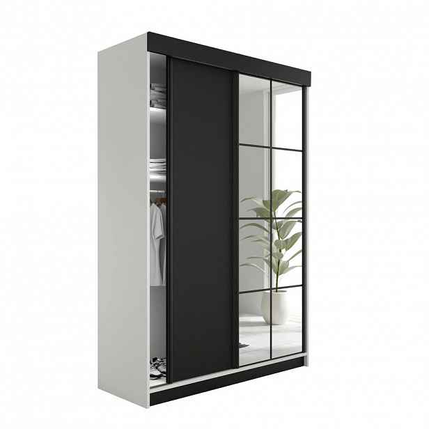 Kier Furniture POSUVNÁ ŠATNÍ SKŘÍŇ LAMARO - 138x205x59cm - Bílá & Černá