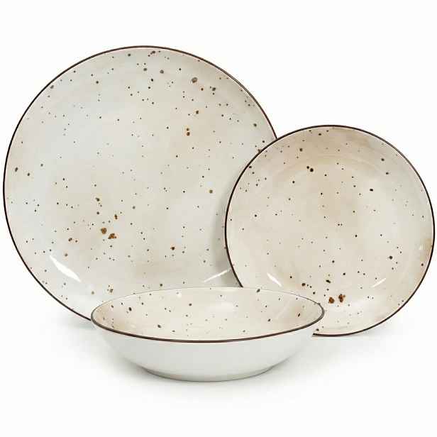 Komplet Porcelánová Sada Talířů Jídelní Servis Talíře 18ks Vzor Krémové