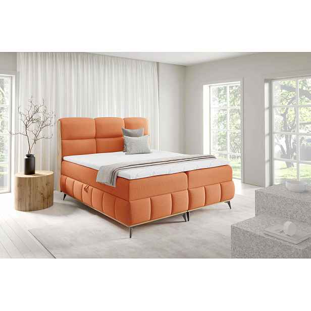 Kontinentální postel 200x200 CORAIMA - dub lancelot / oranžová + topper ZDARMA