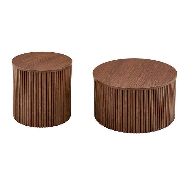 Modfu KONFERENČNÍ stolky z MDF 65x65x40 cm ořechová barva se skrytým úložným prostorem, sada 2 ks v designu římského sloupu