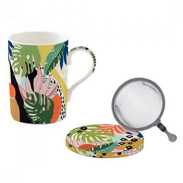 Porcelánový kelímek "Tropical Vibes" 350 ml s víčkem a infuzérem - Eas