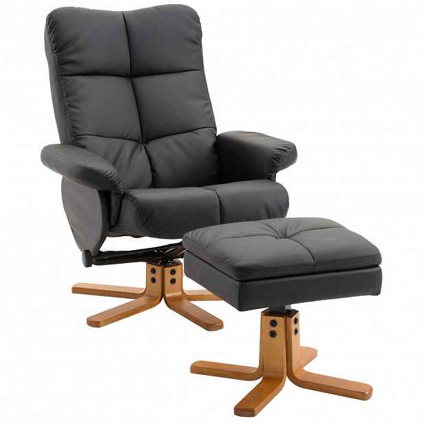 Redom RELAXAČNÍ křeslo s podnožkou 80/86/99 cm, polohovatelné a otočné 360° s úložným prostorem, Černá