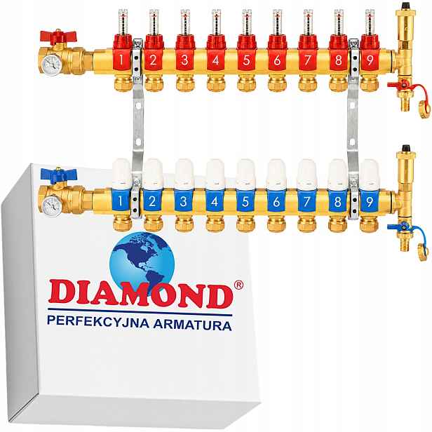 Rozdělovač Pro Podlahové Vytápění Podlahy S 9 Mosaznými Obvody Diamond