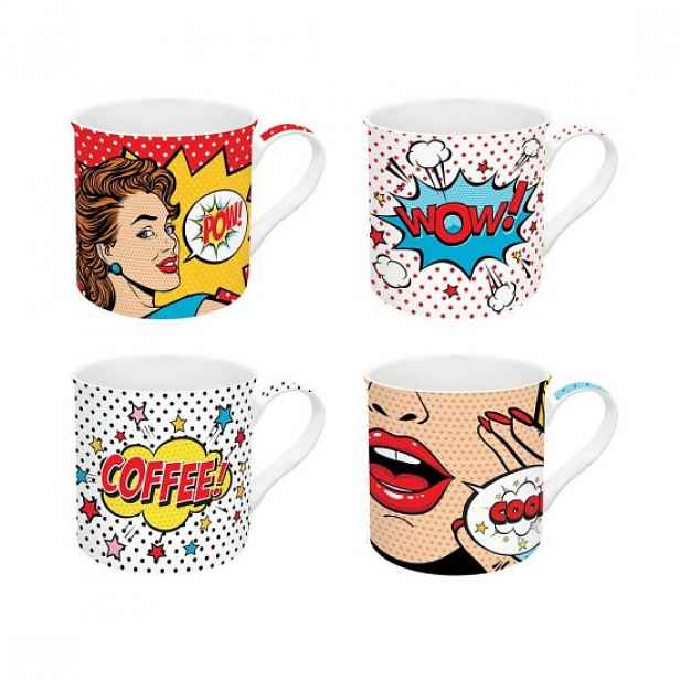 Sada 4ks porcelánových "Pop Art" hrnků, 300 ml - Easy Life