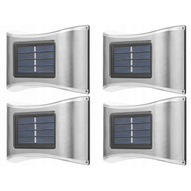 4x Kovová Led Lampa Stříbrná Solární Nástěnná Lampa Venkovní Soumrakový Senzor