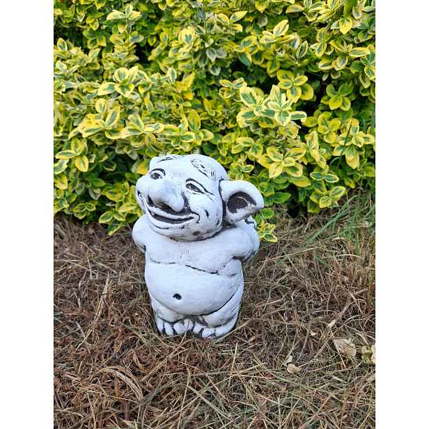 Betonová figurka Troll s květinami, dekorativní zahradní figurky