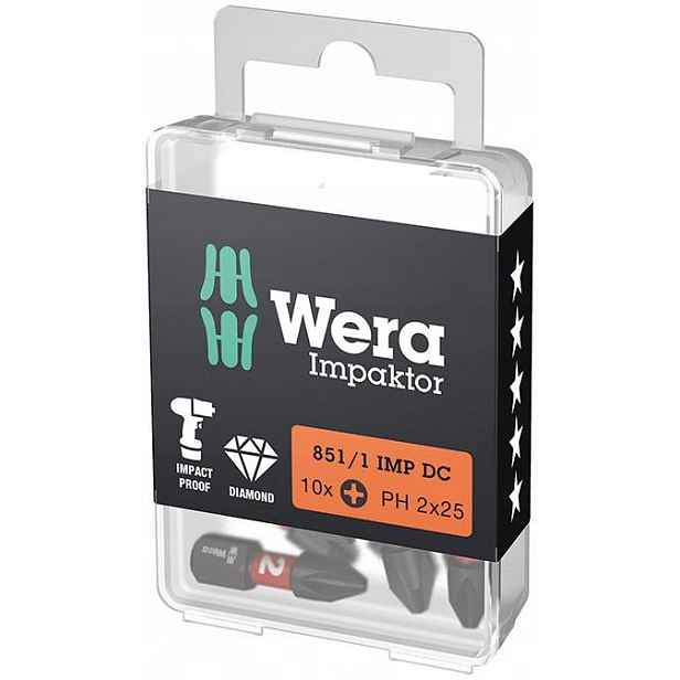Bit Impaktor PH2x25mm, 10 Ks/balíček, na držák 1/4", DIN3126 C6,3 Wera